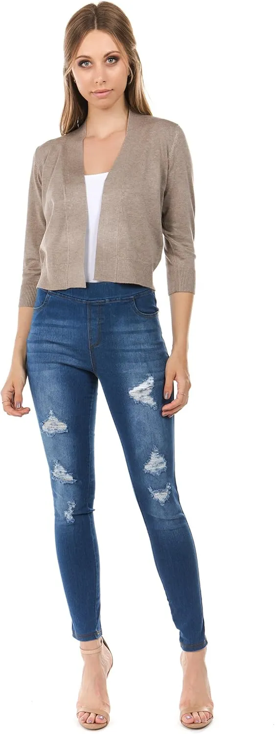 Women's Soft Solid Open Front 3/4 Sleeve Sweater Cardigan