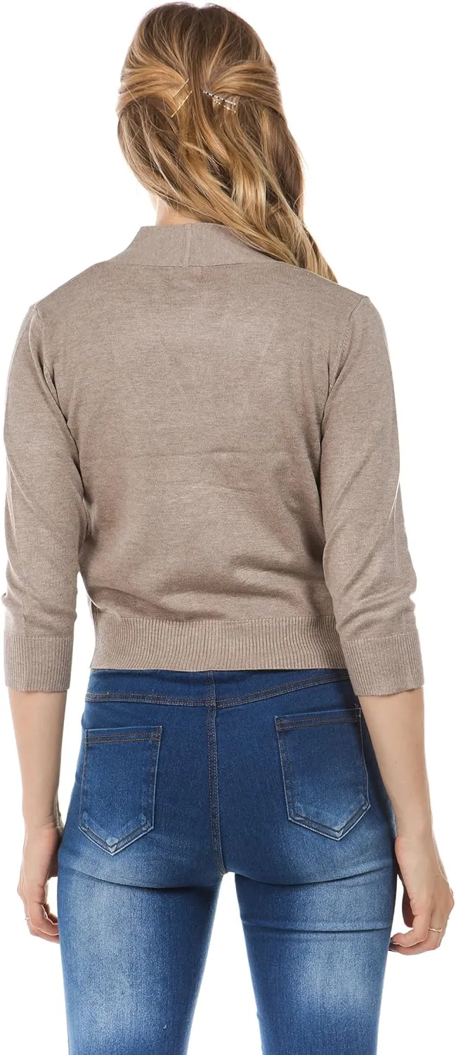 Women's Soft Solid Open Front 3/4 Sleeve Sweater Cardigan