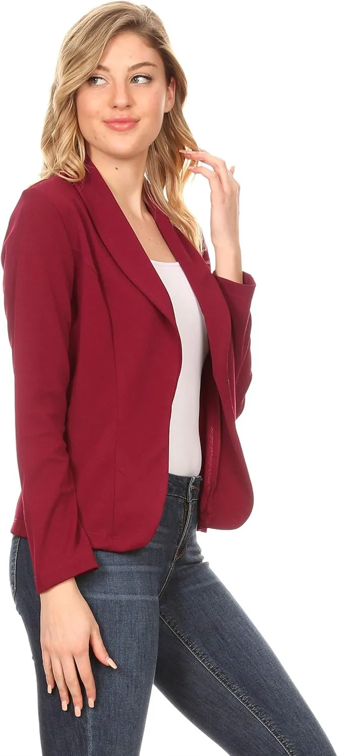 Women's Solid Casual Office Work Long Sleeve Open Front Blazer Jacket