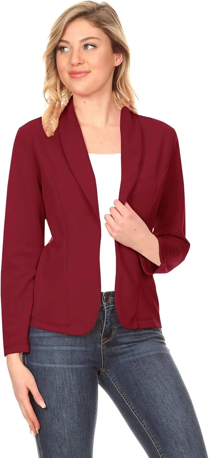 Women's Solid Casual Office Work Long Sleeve Open Front Blazer Jacket
