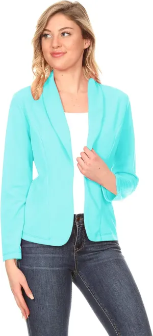 Women's Solid Casual Office Work Long Sleeve Open Front Blazer Jacket