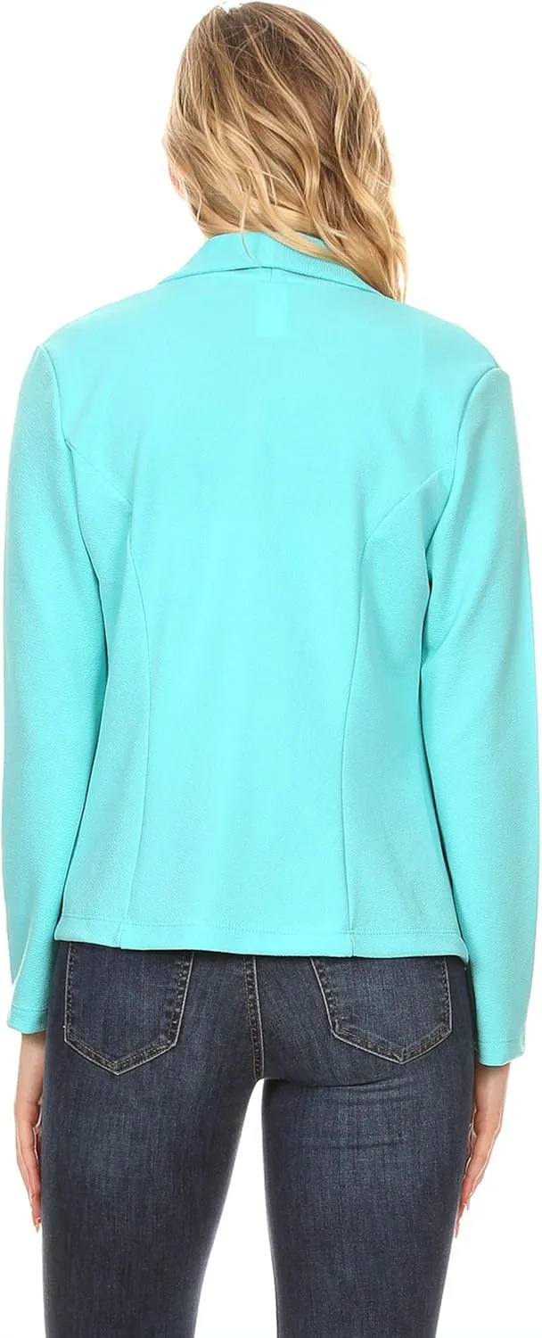 Women's Solid Casual Office Work Long Sleeve Open Front Blazer Jacket