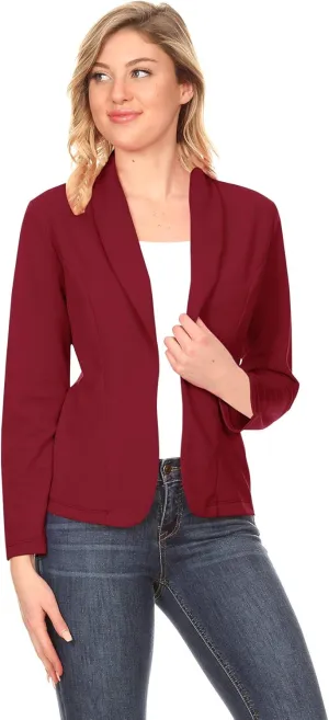 Women's Solid Casual Office Work Long Sleeve Open Front Blazer Jacket