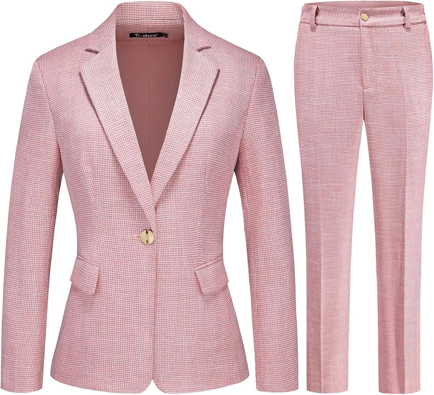 Women's Suit 2 Piece Set Business Pants Suit for Women Pinstripe Houndstooth Blazer