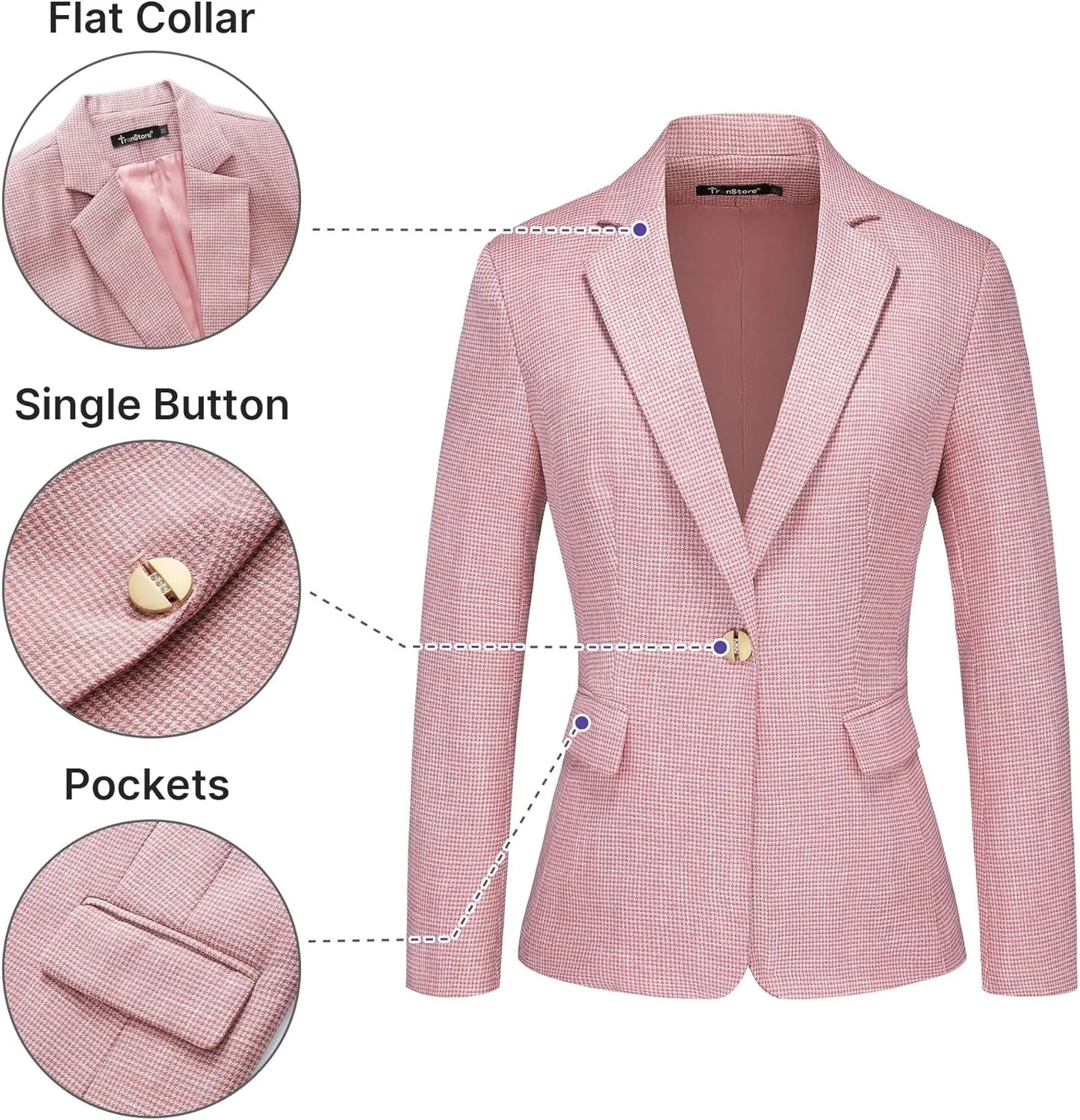 Women's Suit 2 Piece Set Business Pants Suit for Women Pinstripe Houndstooth Blazer