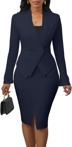 Women's Suits 2 Piece Skirt Set Business Work Outfits Blazer Dress Jacket Pencil Skirts Suit Sets
