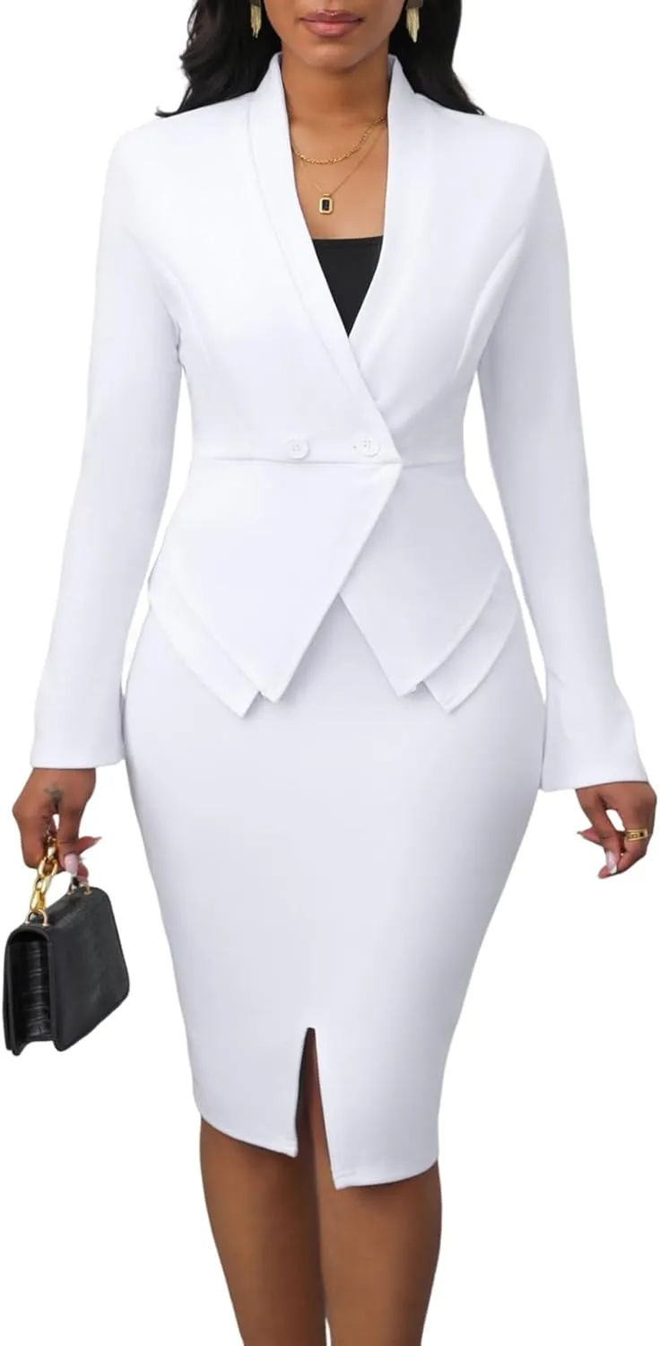 Women's Suits 2 Piece Skirt Set Business Work Outfits Blazer Dress Jacket Pencil Skirts Suit Sets