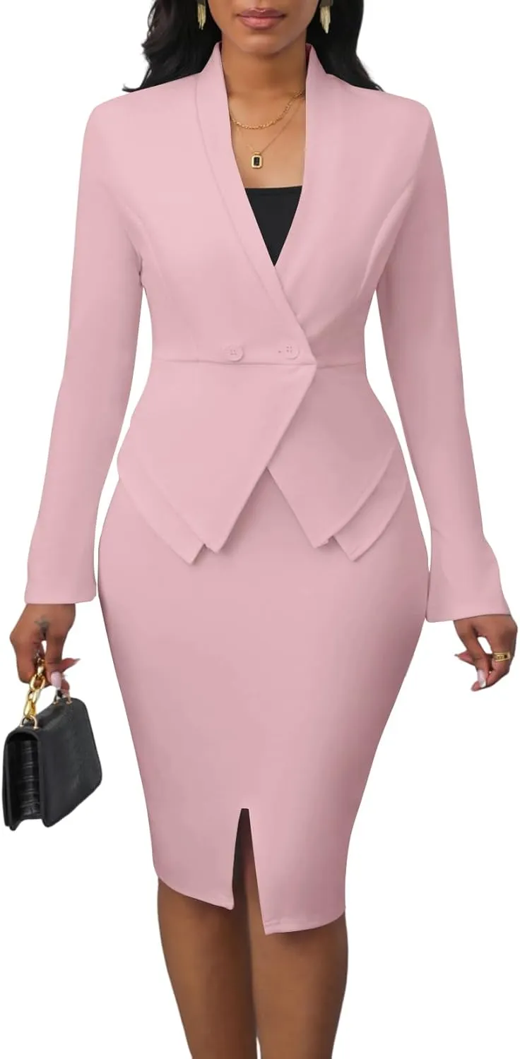 Women's Suits 2 Piece Skirt Set Business Work Outfits Blazer Dress Jacket Pencil Skirts Suit Sets