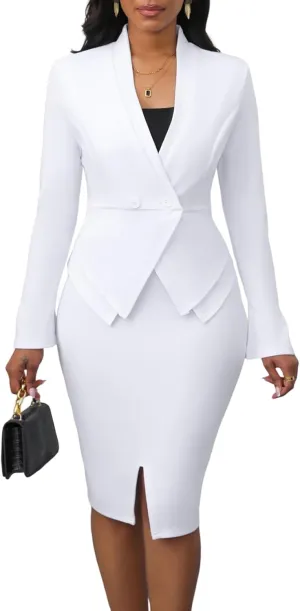 Women's Suits 2 Piece Skirt Set Business Work Outfits Blazer Dress Jacket Pencil Skirts Suit Sets